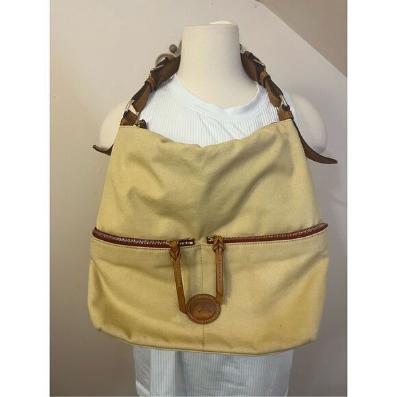 Dooney & Bourke Tan Brown Canvas Bag Leather Trim - Picture 1 of 10